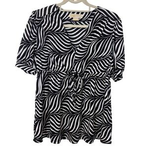 MICHAEL Michael Kors Women Zebra Print Black White Short Sleeve Blouse‎ Tunic